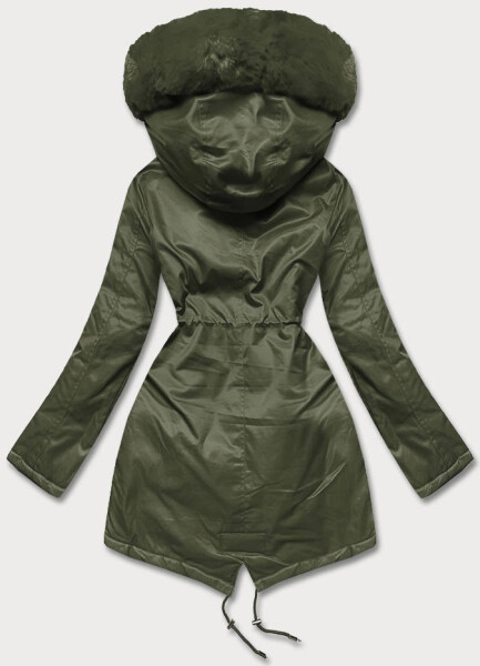 Dámska bunda parka v army farbe s kožušinou (5m762-136) odstíny zelené L (40)