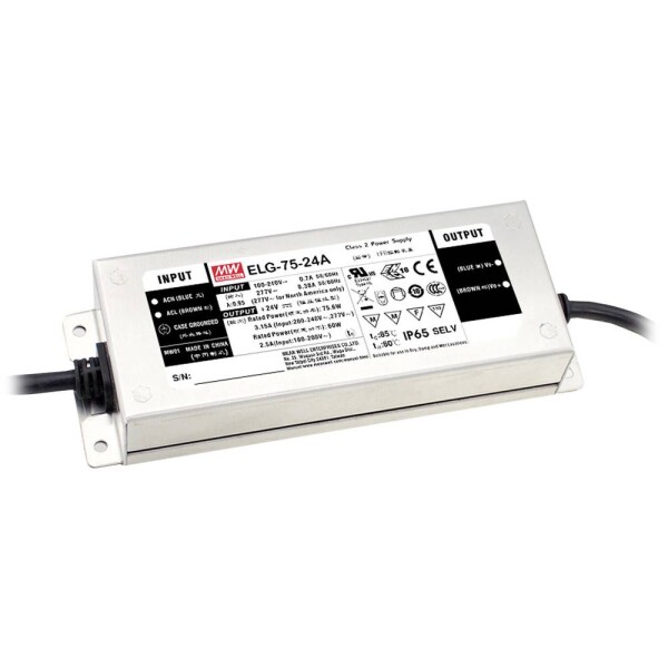 MEAN WELL ELG-75-42AB-3Y LED driver konštantné napätie 76.2 W 900 mA - 1.8 A 37.8 - 46.2 V/DC stmievací funkcie 3v1, montáž na nehorľavom povrchu, schválenie; ELG-75-42AB-3Y
