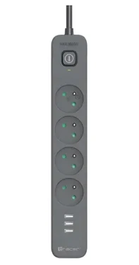 Tracer Power Line+ grafitová / Prepäťová ochrana / 4 zásuvky / USB-A / 1,5 m (TRALIS47027)