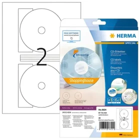 Herma Etikety na CD/DVD 116 mm biele / Etikety / Papier nepriehľadný / 20 ks / 10 listov A4 (8624)