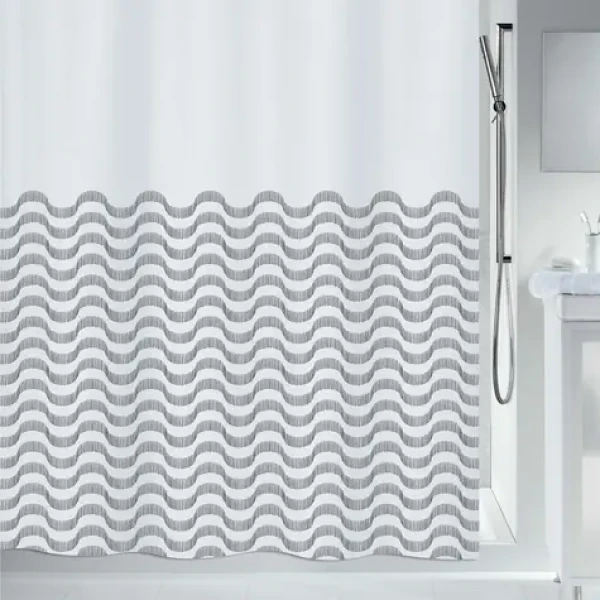 SPIRELLA Sprchový záves TRENTO biely / motív vlny / 180 x 200 cm / polyester