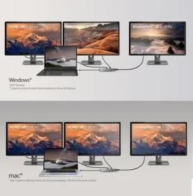 J5Create 4K60 Elite Mini Dock sivá / Dokovacia stanica / USB-C / 3x 4K60Hz / 2x HDMI + DP / RJ-45 / 10 Gbps (JCD397-N)