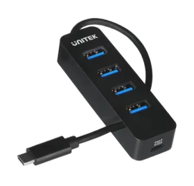 Unitek USB-C húb čierna / Hub USB / 4X USB-A 3.0 / aktívny 10 W (H1117B)