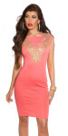 Sexy KouCla sheath dress with golden lace CORAL