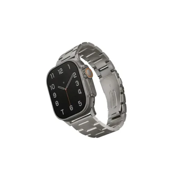 UNIQ Osta článkový oceľový remienok pre Apple Watch 49/45/44/42 mm, Titanium (Silver) (8886463684641)