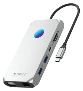 Orico USB-C hub 12v1 RGB / Dokovacia stanica / USB-C PD 100W / 3x USB-A 3.1 / HDMI 4K 30Hz / VGA / microSD/SD (ORICO-XCR-X2-SV-BP)