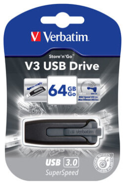 Verbatim Store #39;n#39; Go V3 64GB čierna / Flash Disk / USB 3.0 / čítanie: 80MBs / zápis: 25MBs (49174-V)