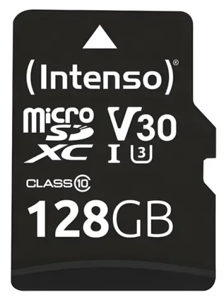 INTENSO UHS-I Professional 128 GB čierna / Pamäťová karta microSDXC / Class 10 / UHS-I / čítanie 90 MB/s / vr. SD adaptéra (3433491)