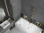 MEXEN/S - Cube obdĺžniková vaňa 180 x 80 cm s panelom + vaňová zástena 100, transparent, zlatá 550518080X9210025000