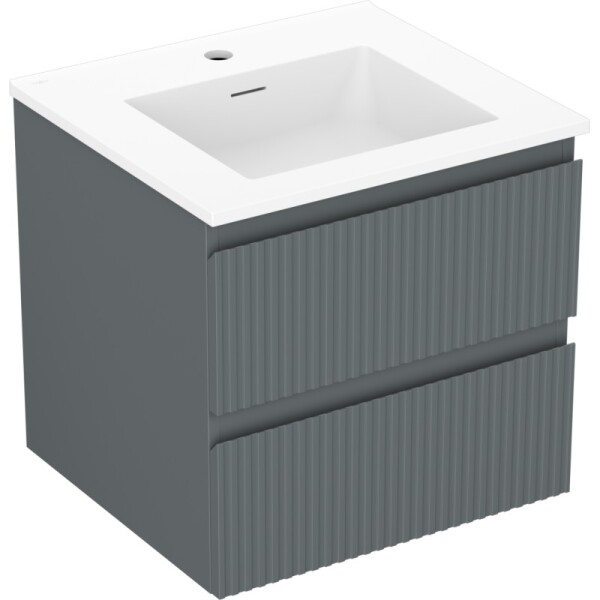 MEXEN/S - Rivel kúpeľňová skrinka 50 cm s umývadlom Otis, 2 zásuvky, reliéf, grafit mat/biela mat 91A20-05047-2-BFF66-W18M01