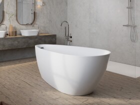 BESCO - Voľne stojaca vaňa GOYA A-LINE biela - Farba - Biela, Farba sifónu - Čierna, Rozmer vane - 160 x 73 cm VANGOYAA160B