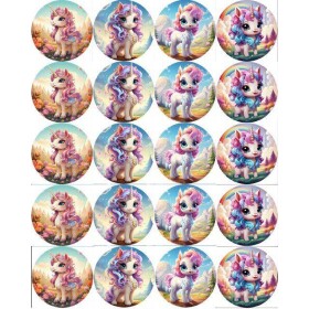 Jedlý papier na vystrihnutie na muffiny Unicorn mix 5 cm - PICTURE - Magic - Magic