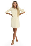 217-12 NEVA Dámske trapézové šaty so zaväzovaním na rukávoch - pastelovo žlté XL