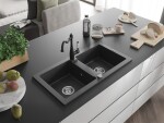 MEXEN/S MEXEN/S - Mario granitový drez 2-bowl vrátane batérie Carla, čierna kropenatá 6504-76-670700-70