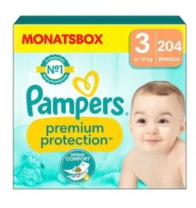 Pampers Premium Protection Midi 6-10 kg (204 ks) / plienkové nohavičky / veľkosť 3 (6-10 kg) (8006540705575)