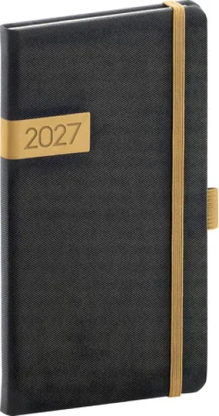 NOTIQUE Vreckový diár Twill 2027 čierno-zlatý / Diár / 9 x 15,5 cm
