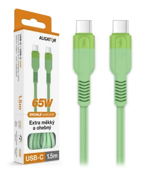 Aligator Dátový kábel SoftPastels 3A 65W / USB-C / USB-C / zelený (DATKP74)