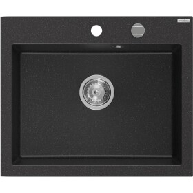 MEXEN MEXEN - Elix granitový drez 1-miska 600 x 500 mm, čierna/strieborná metalík, sifón chróm 6525601005-73