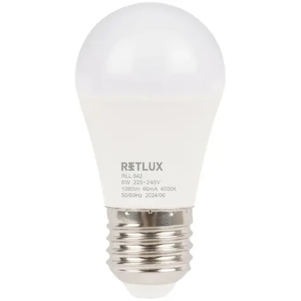 Retlux RLL 642 G45 E27 mini Globe 8W / 1080 lm / 4000K - studená biela / D (8590669375417)