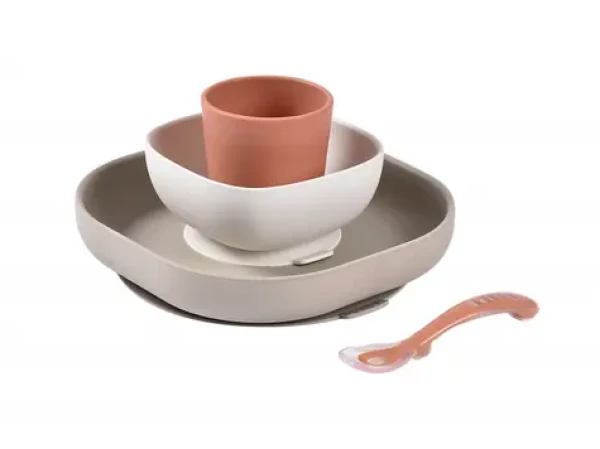 Beaba Jedálenská súprava silikónová 4-dielna Terracotta/Gazelle (913602BB)