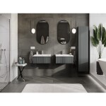 MEXEN/S - Rivel kúpeľňová skrinka 60 cm s umývadlom Otis, 1 šuplík, reliéf, grafit mat/biela mat 91A20-06023-1-BF66-W18M01