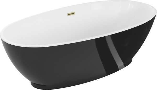 MEXEN/S - Bilbao voľne stojaca vaňa 180 x 90, biela/čierna, sifón a prepad zlatá kartáčovaná 51311809075-55