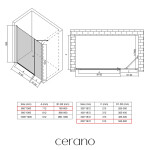 CERANO - Sprchové krídlové dvere Antelo s pevnou časťou L/P - 6 mm - čierna matná, transparentné sklo - 140(80+60)x190 CER-435707