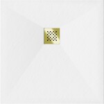 MEXEN/S - Stone+ štvorcová sprchová vanička 80 x 80, biela, mriežka zlatá 44108080-G