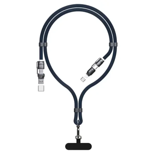 Dudao L20Max modrá / Dátový kábel / 4v1 / USB-C / Lightning / USB-A / šnúrka na krk / 65W