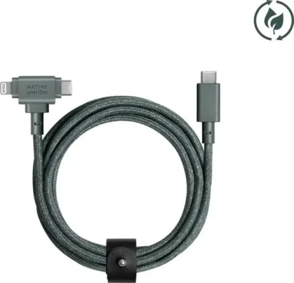 Native Union Belt Cable Duo USB-C - USB-C + Lightning 1.5m slate green (BELT-CCL-GRN-NP)