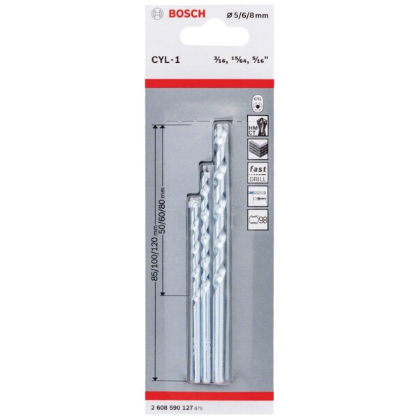 Bosch Accessories CYL-1 2608590127 sada špirálových vrtákov do kameňa 3-dielna 5 mm, 6 mm, 8 mm valcová stopka 1 sada; 2608590127