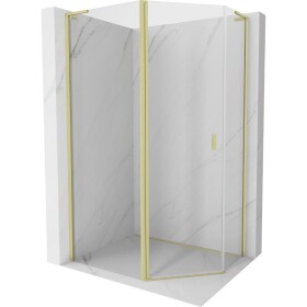 MEXEN/S - Mist Lsprchovací kút päťboký krídlový asymetrický 90x80, transparent, zlato kartáčovaná 8A8L-090-080-55-00