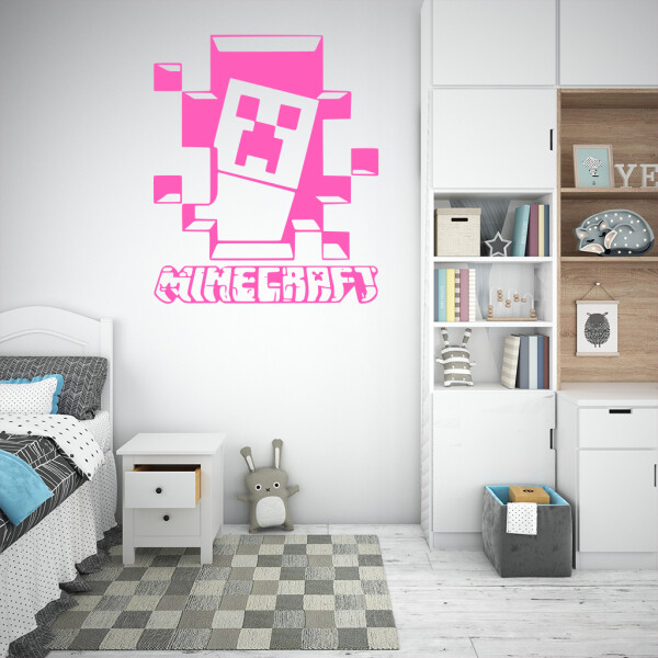 Veselá Stena Samolepka Minecraft hra Farba: růžová, Veľkosť: 40 x 48 cm