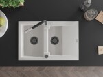 MEXEN/S MEXEN/S - Gaspar granitový drez 1.5 s odkvapkávačom vrátane batérie Flora, biela 6507-20-670401-07-B