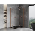 MEXEN/S - Mist-F Duo sprchovací kút skladacie dvere pravá 75 x 95, transparent, meď kartáčovaná 8A6-075L-095P-65-00