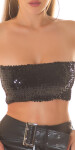 Sexy 2v1 Bandeau Crop Top flitrami zipsom black