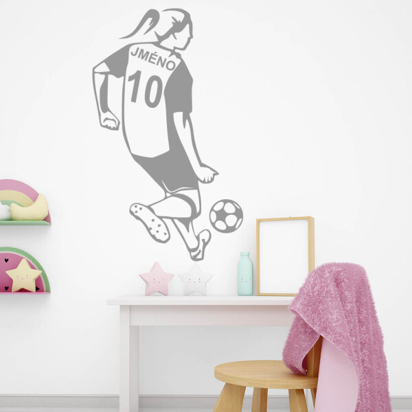 Veselá Stena Samolepka Futbalistka s menom Farba: šedá, Veľkosť: 60 x 35 cm