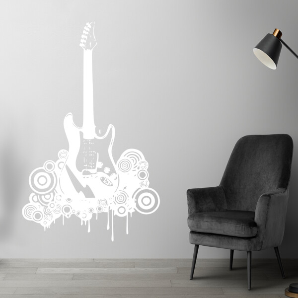 Veselá Stena Samolepka Elektrofonická gitara Farba: biela, Veľkosť: 60 x 37 cm