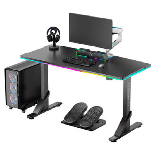 Ultradesk Iron čierna / Herný stôl / 132.5 x 60.5 x 71 - 81 cm / nastaviteľná výška / LED osvetlenie (UDESK-IR-BKA)