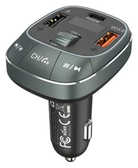 Vention čierna / Autonabíjačka s FM transmitterom / 3x USB (USB-C + 2x USB-A) / USB-C PD 30W / QC3+ (FFLB0)