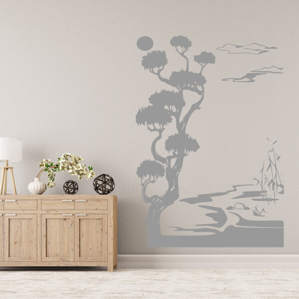 Veselá Stena Samolepka Japonská krajina Farba: šedá, Veľkosť: 80 x 55 cm