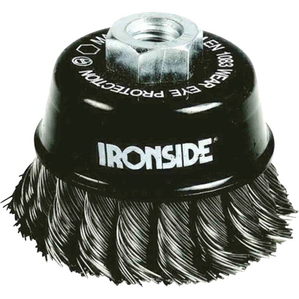 IRONSIDE Kartáčová kefa oceľ Ø 80 mm, pre uhlové brúsky, viazaný drôt, so závitom M14, hrúbka drôtu 0,50 mm 243006 1 ks; 243006