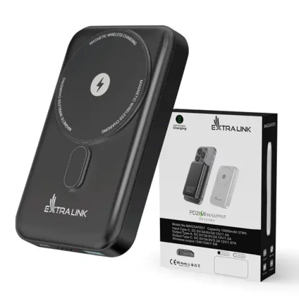 Extralink MagSafe grafitová / Powerbanka / 10000 mAh / MagSafe / PD 20W + 15W / USB-C, USB-A