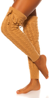 Sexy knit leg warmers with cable stitch pattern KHAKI Einheitsgroesse