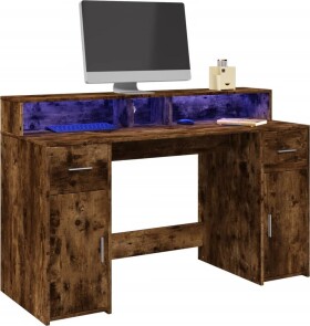 VidaXL Biurko z podświetleniem LED, przydymiony dub, 140x55x91 cm