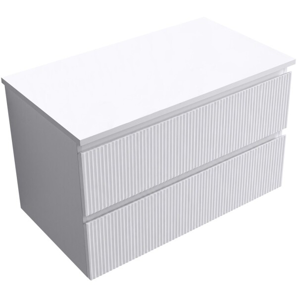 CERANO - Kúpeľňová skrinka Carole - biela matná ryhovaná + doska pod umývadlo z lit. mramoru Elanys - 12 mm - biela matná - 100x49,2x46 CER-636642