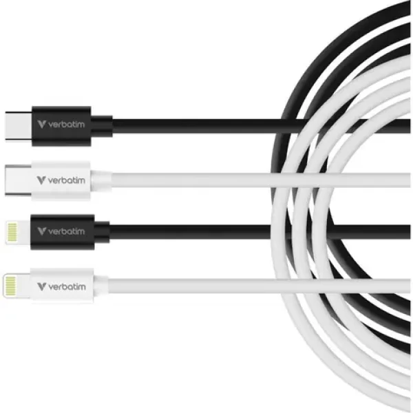 Verbatim Essentials Sync Charge / Kábel USB-C na Lightning / 2 ks / 100 cm / 27 W / čierny + biely (32392)