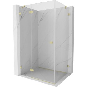 MEXEN/S - Lunar sprchovací kút dvere krídlové ľavá 75 x 80, transparent, zlato kartáčovaná 834-075-080-55-00-L