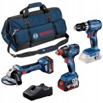 Bosch Bosch professional set 18V: GSB 18V-45 + GDX 18V-200 + GWS 18V-7, tool set (blue, 2x Li-ion battery 5.0Ah, tool bag)
