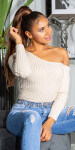 Sexy One-Shoulder Ribbed Sweater Einheitsgroesse